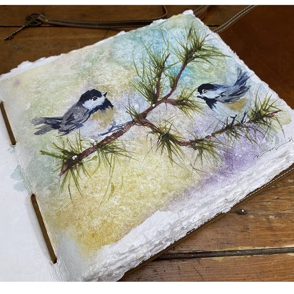 Wanderings Burgundy Leather Watercolor Journal - Picture 4 of 9